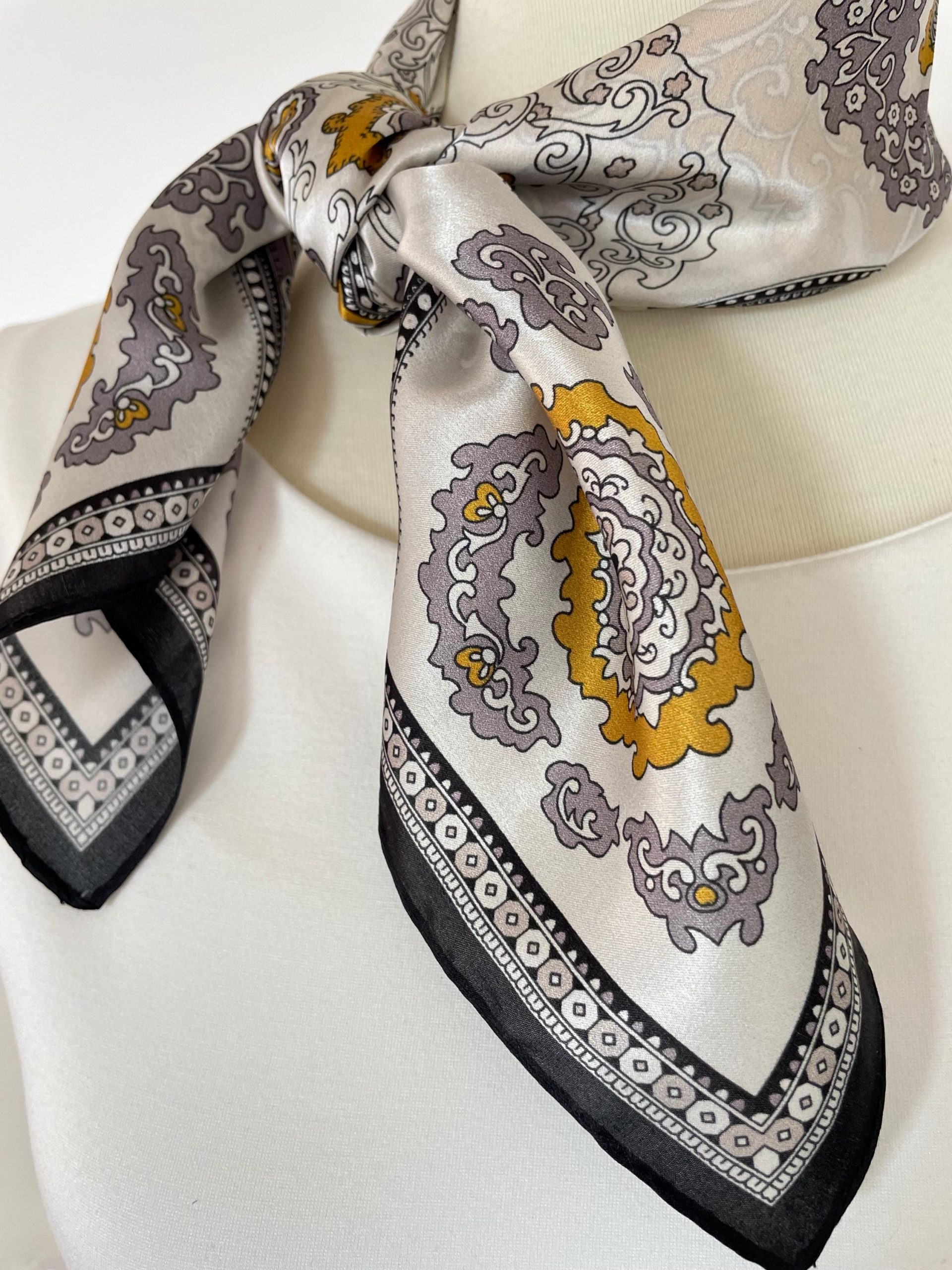Gold and gray paisley vintage pattern square scarf