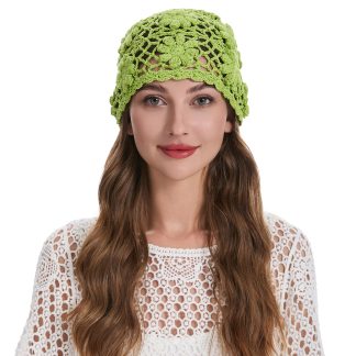 Green crochet flower knitted hat