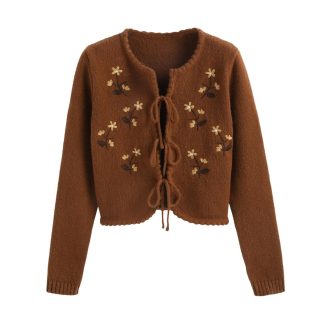 Brown belted cardigan