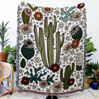 Desert cactus garden jacquard tassel blanket