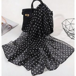 Black and white polka dot lightweight scarf