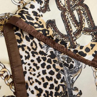 Champagne-colored satin printed square scarf