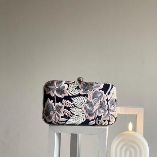Embroidered Navy Blue and Pastel Floral Handbag