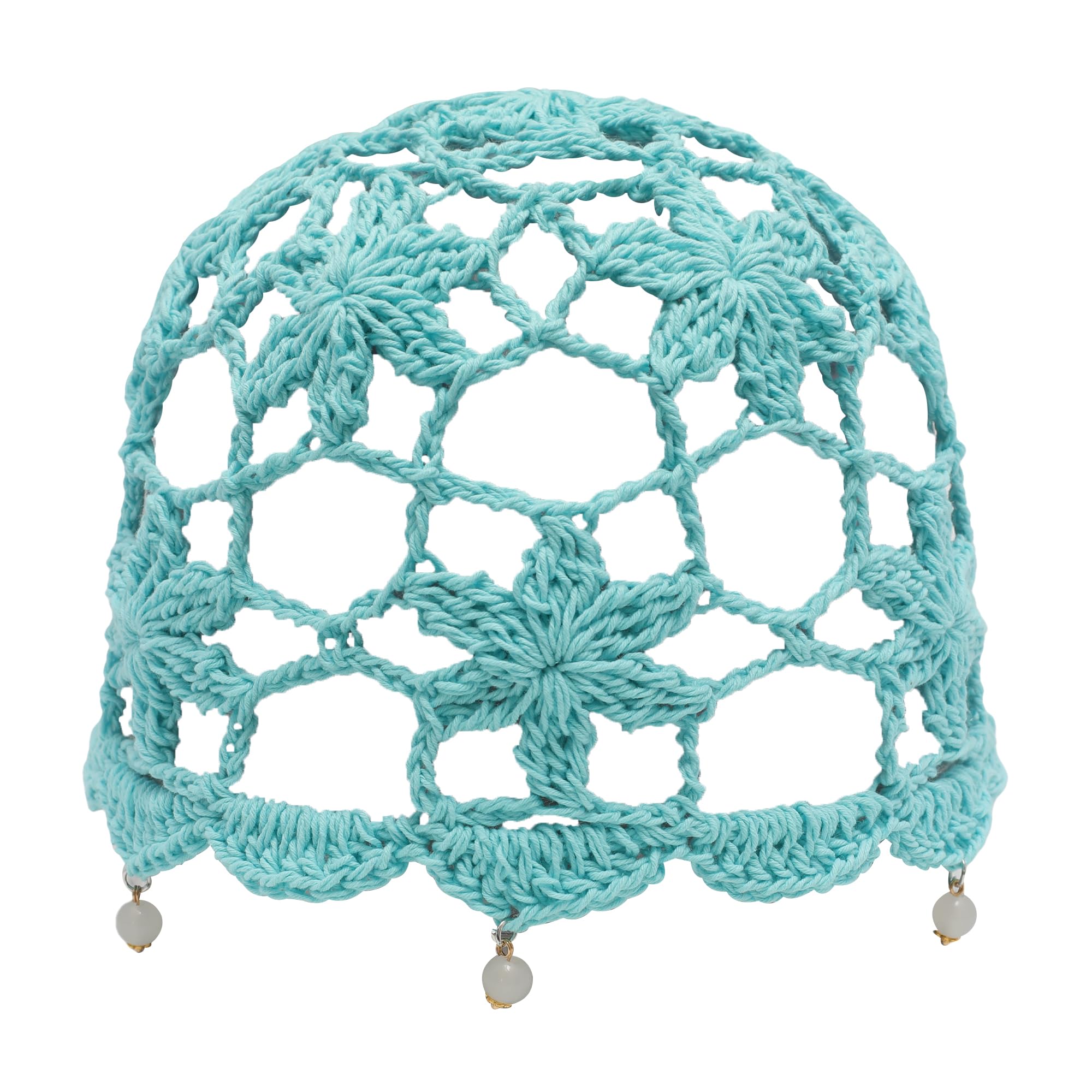 Light blue openwork crochet flower knitted hat - Image 6