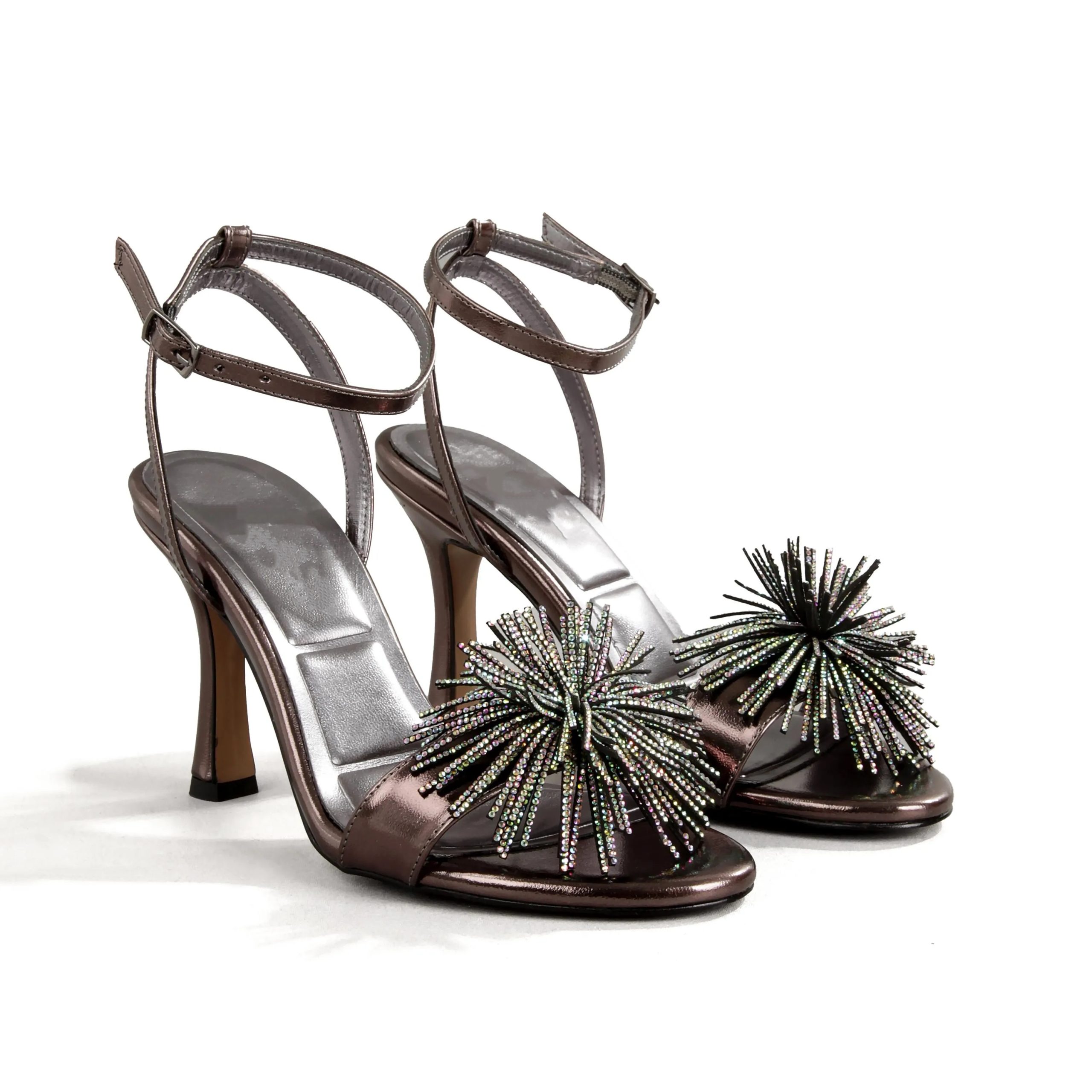 Dark brown 3D spiked high-heeled sandals - Image 3