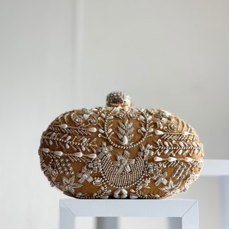 Embroidered gold beaded floral clutch