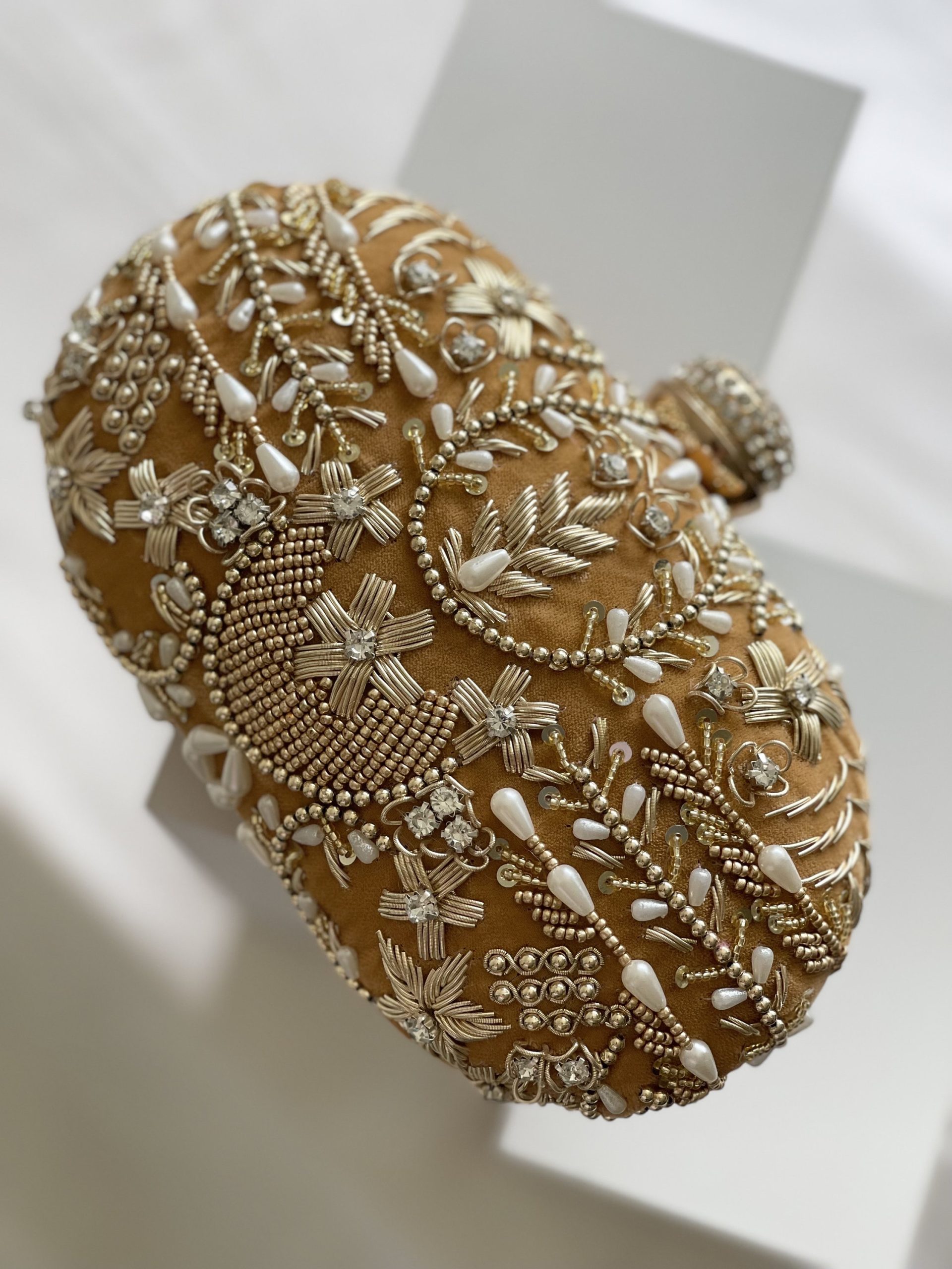 Embroidered gold beaded floral clutch - Image 2