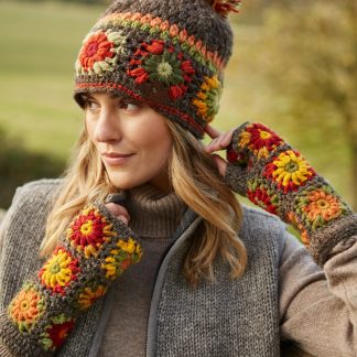 Harvest Flower Crochet Pom-Pom Hat