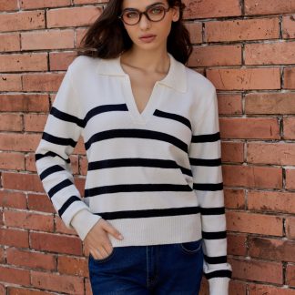 Off-white striped polo collar sweater