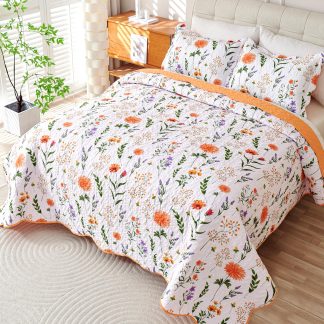 Meadow Flower Fan-Shaped Three-Piece Quilt Set