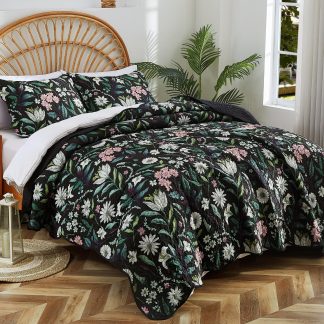 Midnight Wildflower Three-Piece Quilt Set
