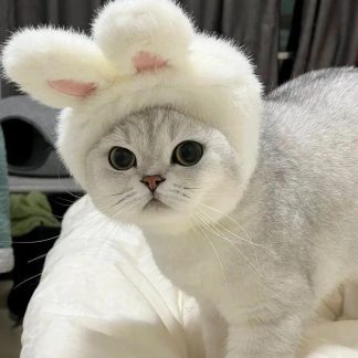 Milky white plush rabbit ear cat headband
