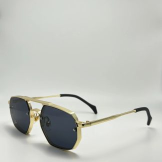Modern polygonal aviator gold-framed sunglasses