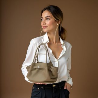 grayish-brown soft-winged tote bag