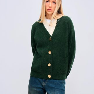 Dark pine green V-neck cardigan