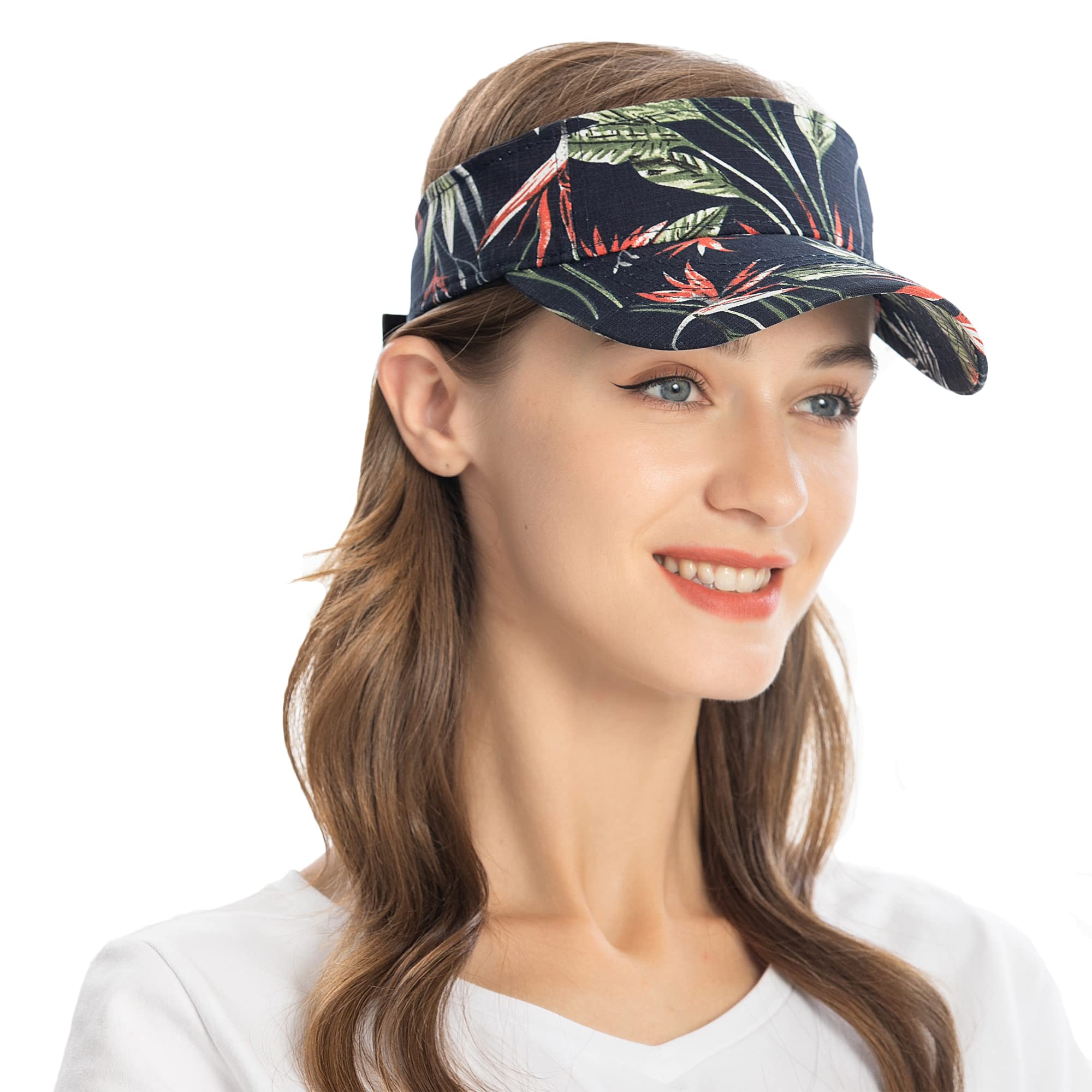 Navy blue retro tropical plant open-top sun hat - Image 7