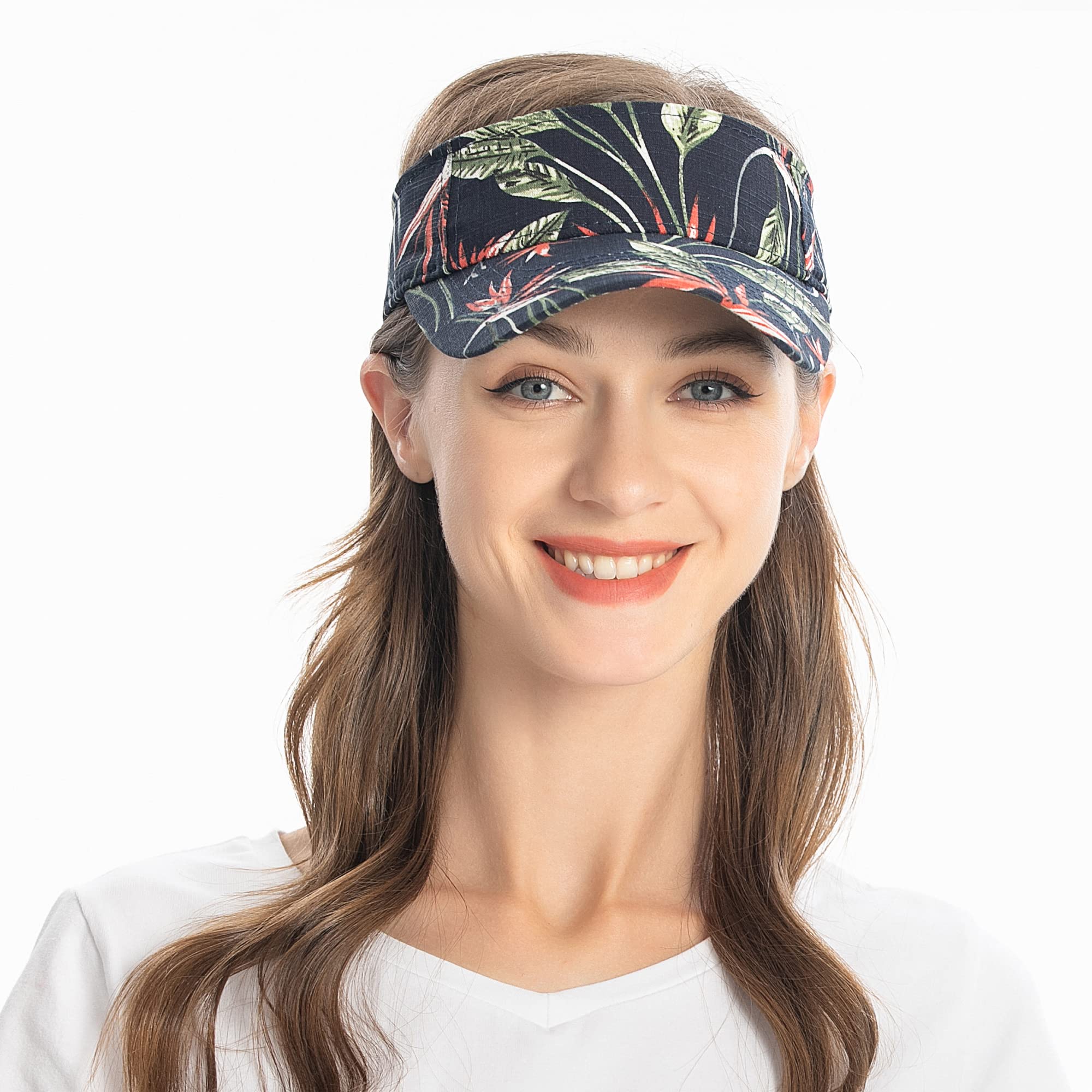Navy blue retro tropical plant open-top sun hat - Image 6