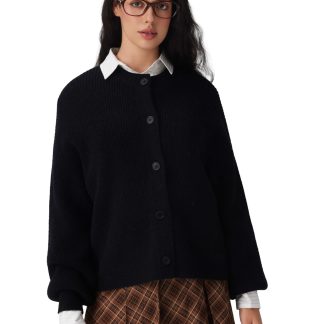 Black crew neck button-down cardigan