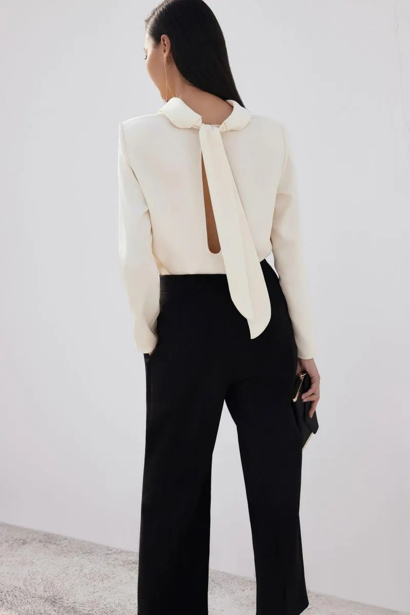 Ivory-colored crisp collar satin shirt - Image 2