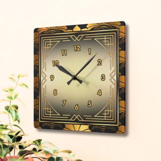 Retro geometric decorative art style square clock