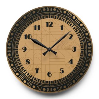 Gold and black geometric decorative round clock