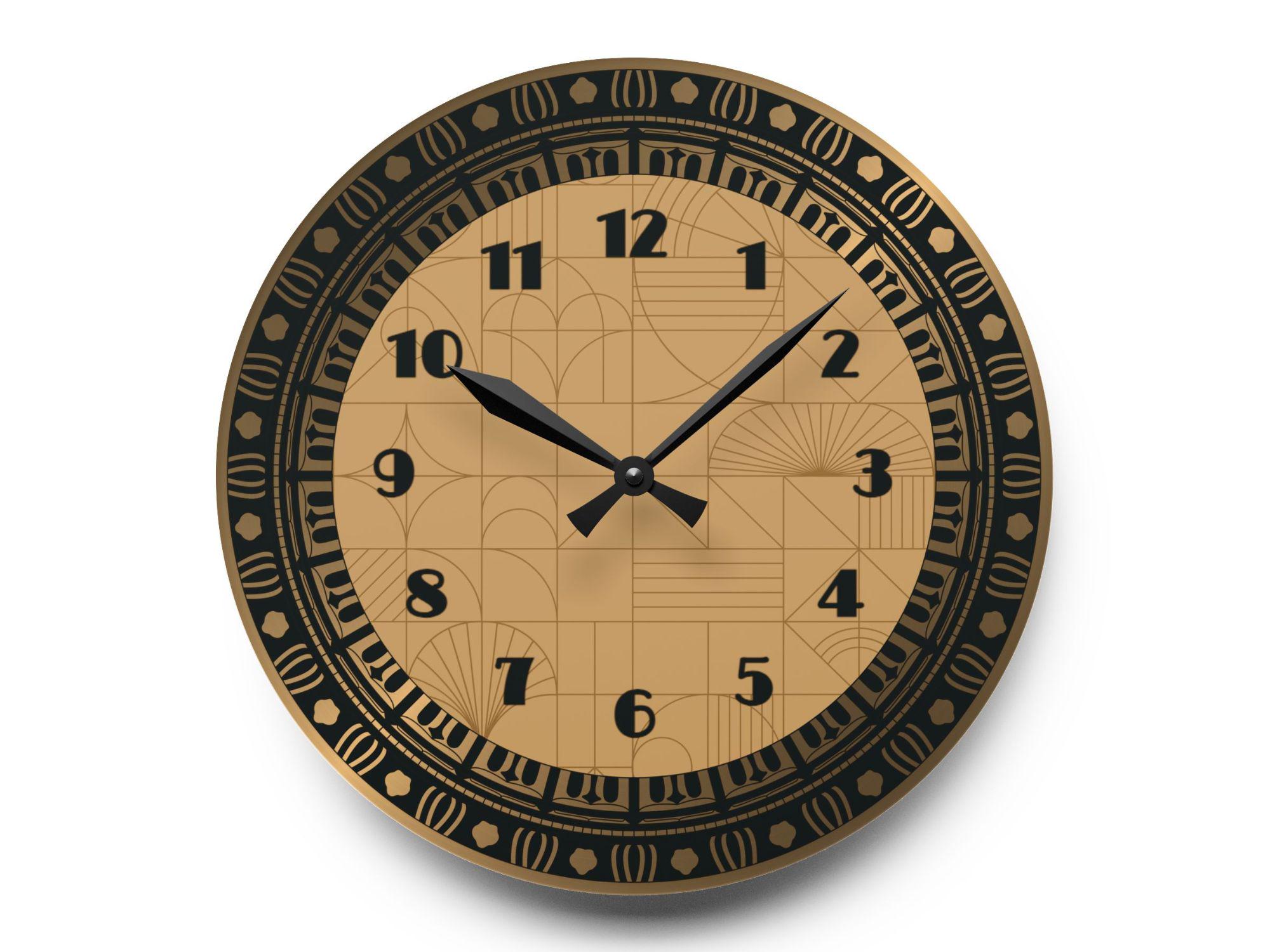 Gold and black geometric decorative round clock