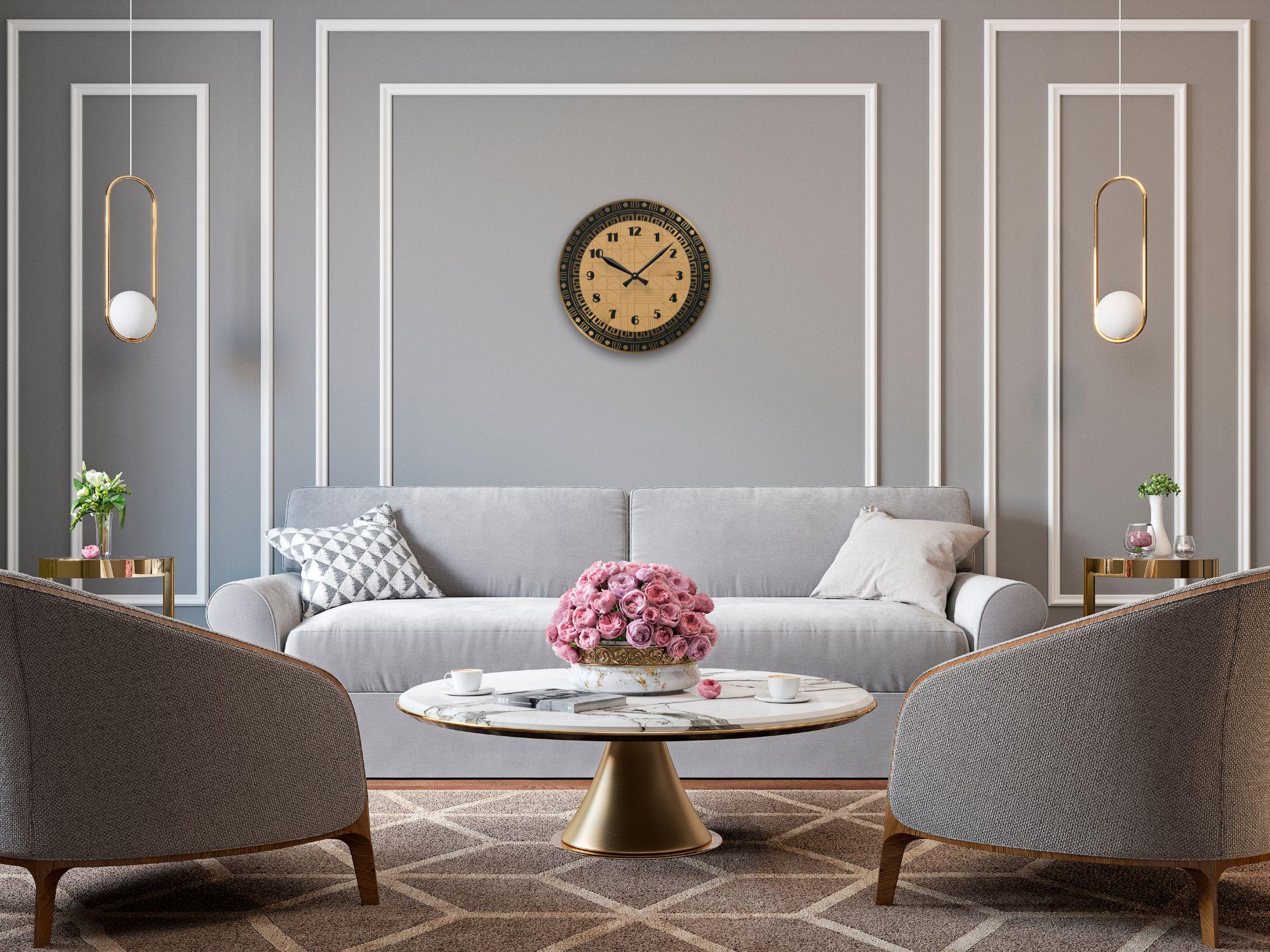 Gold and black geometric decorative round clock - Image 5