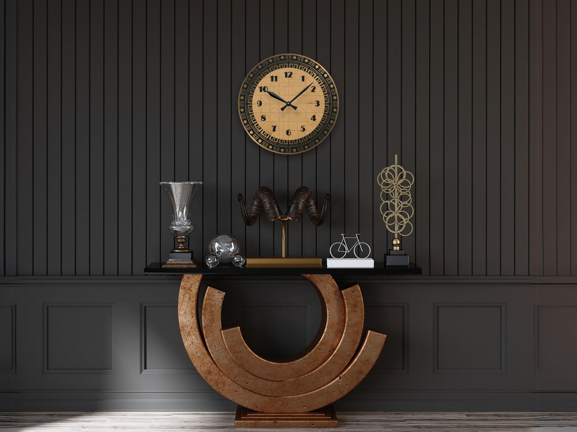 Gold and black geometric decorative round clock - Image 3