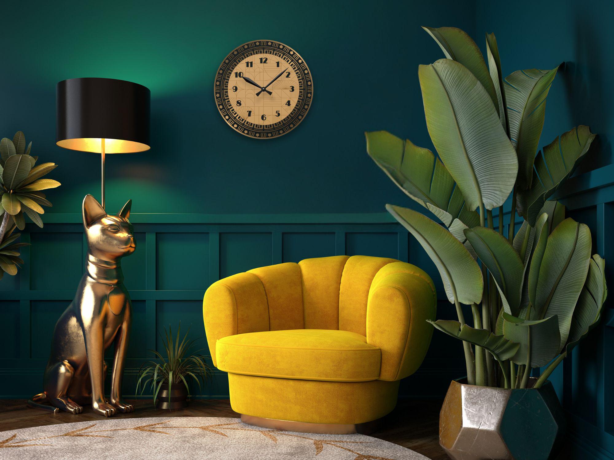 Gold and black geometric decorative round clock - Image 2