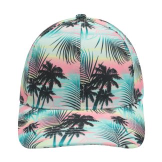 Pink and blue gradient tropical palm baseball cap