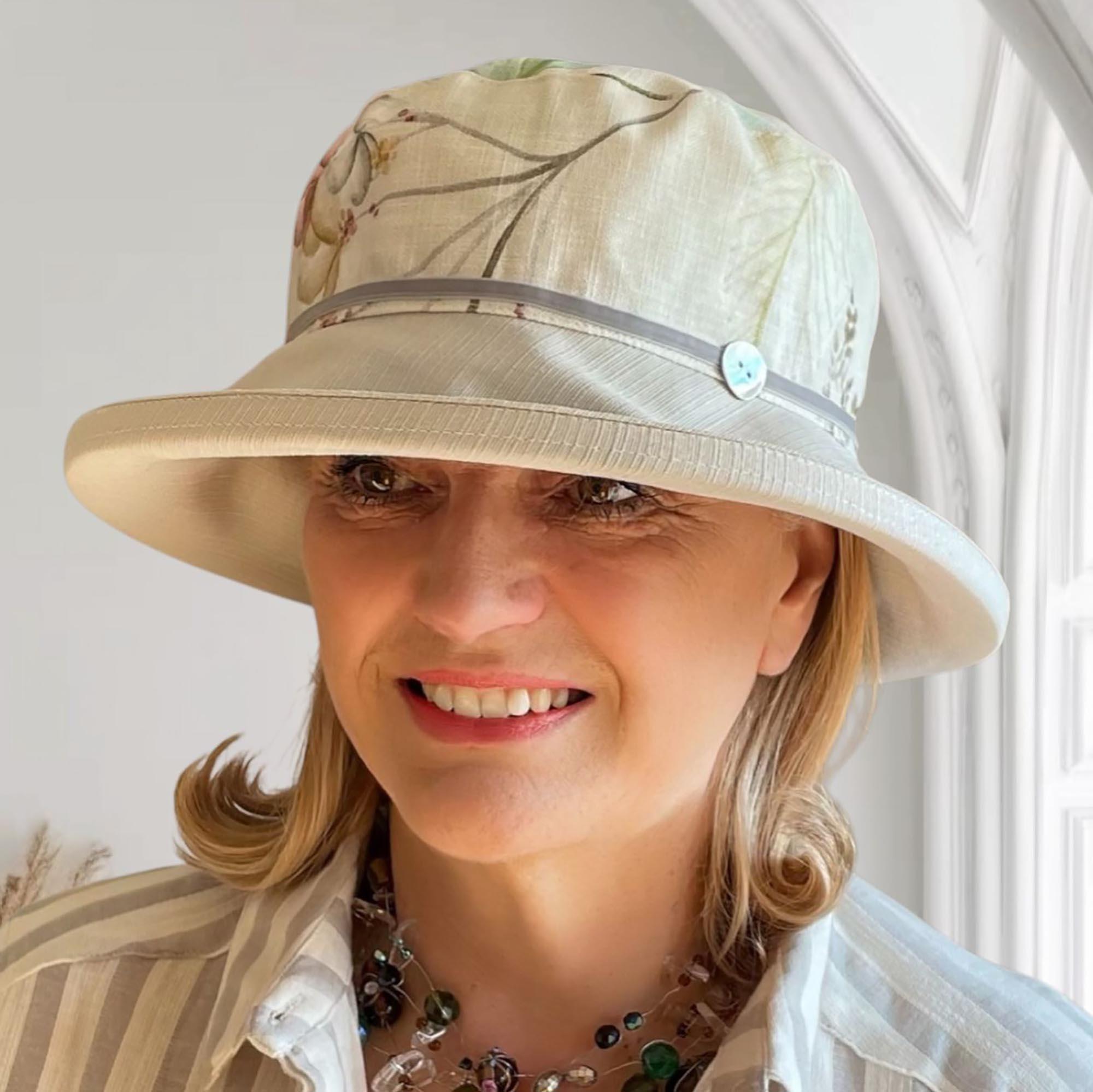 Plant pattern linen sun hat