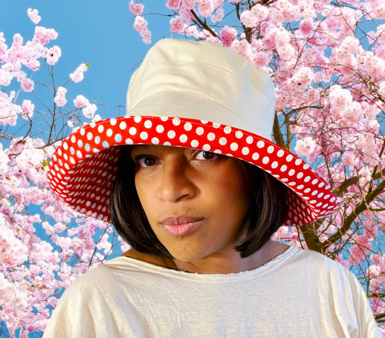 Playful red polka dot sun hat