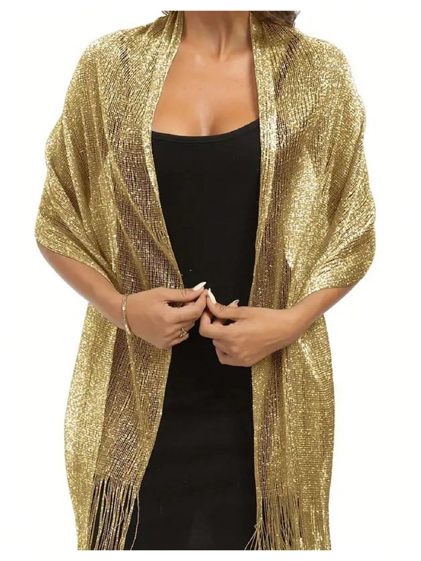 Gold sequined tassel shawl - Image 5