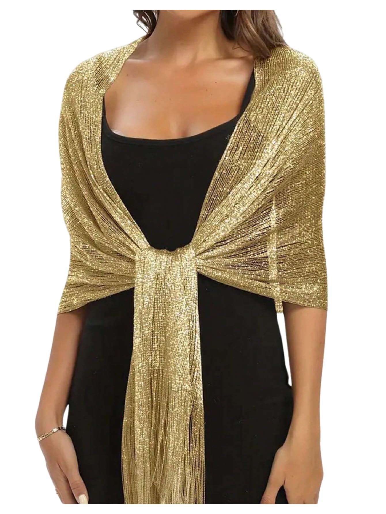 Gold sequined tassel shawl - Image 4