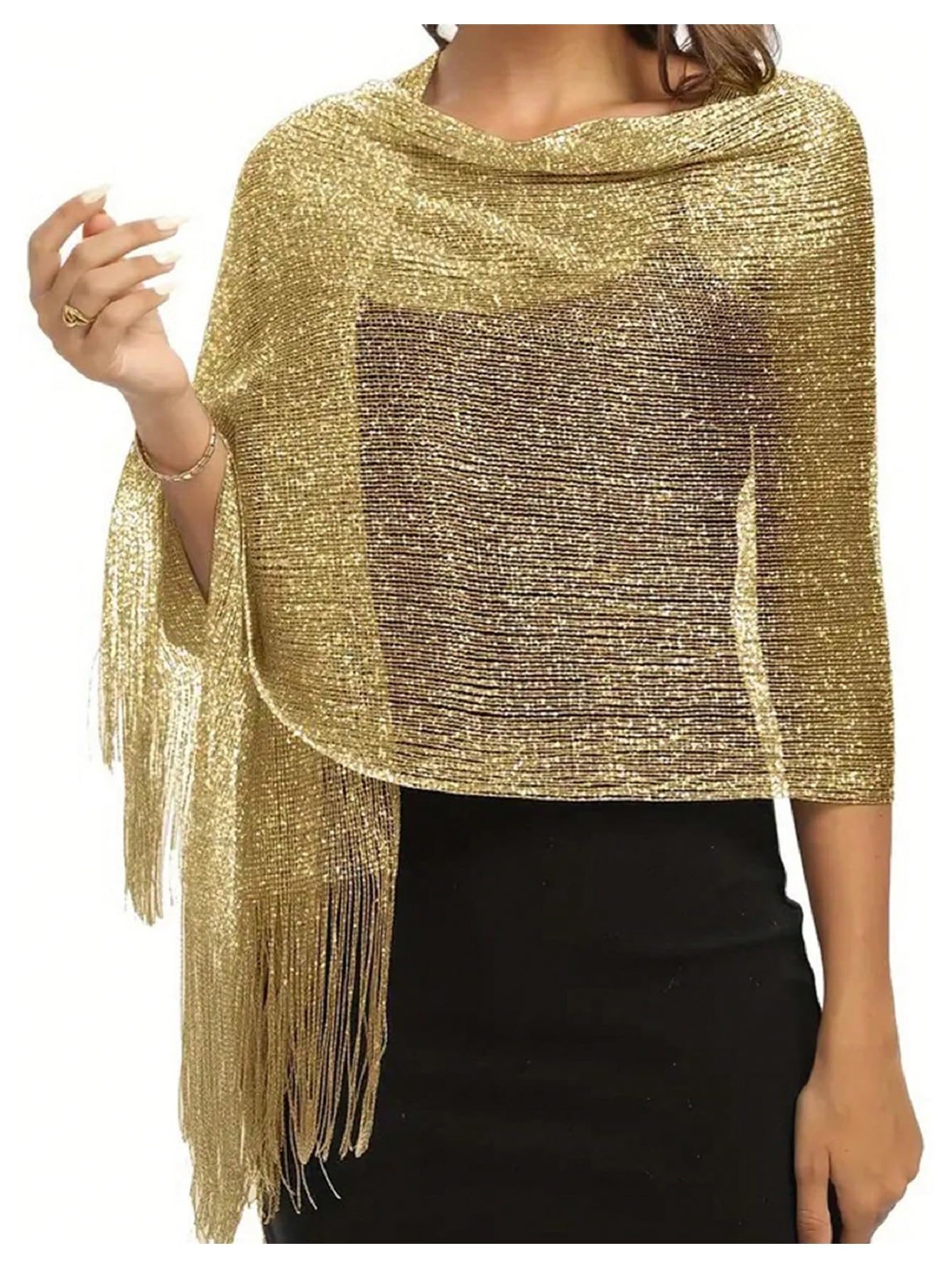 Gold sequined tassel shawl