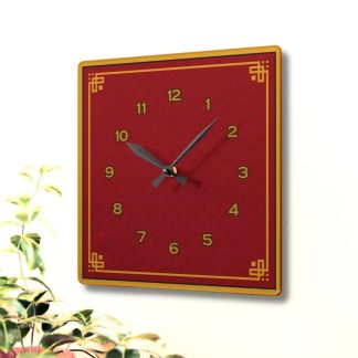 Retro Red and Gold Chinese Square Clock