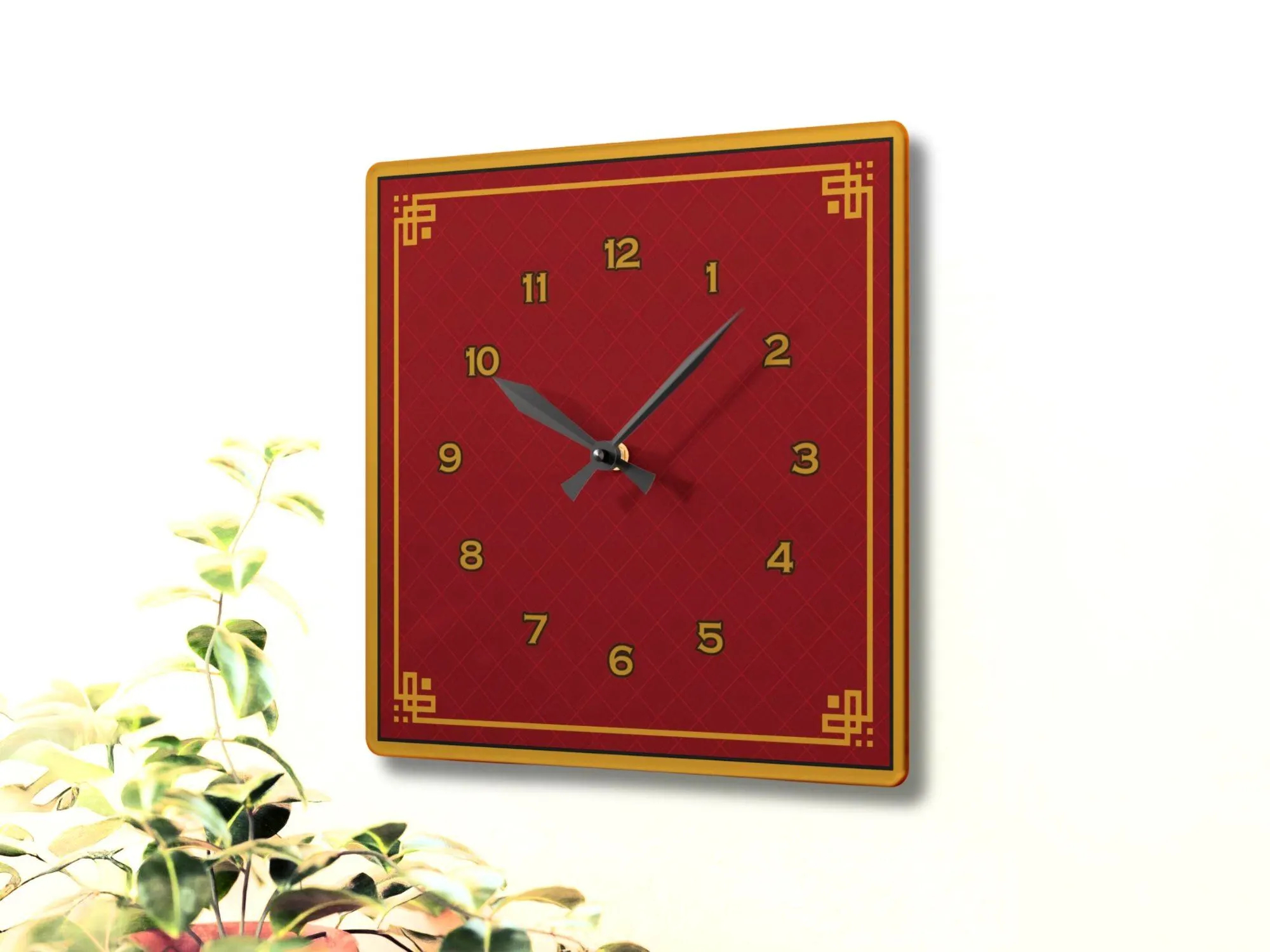 Retro Red and Gold Chinese Square Clock