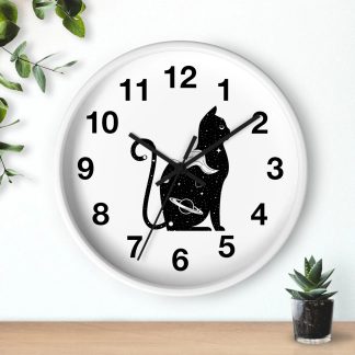 Cosmic Cat Silhouette Wall Clock