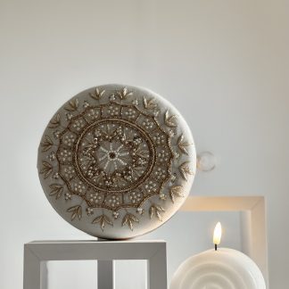 Ivory Embroidered Mandala Round Clutch