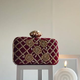 Embroidered Ruby Check Floral Handbag