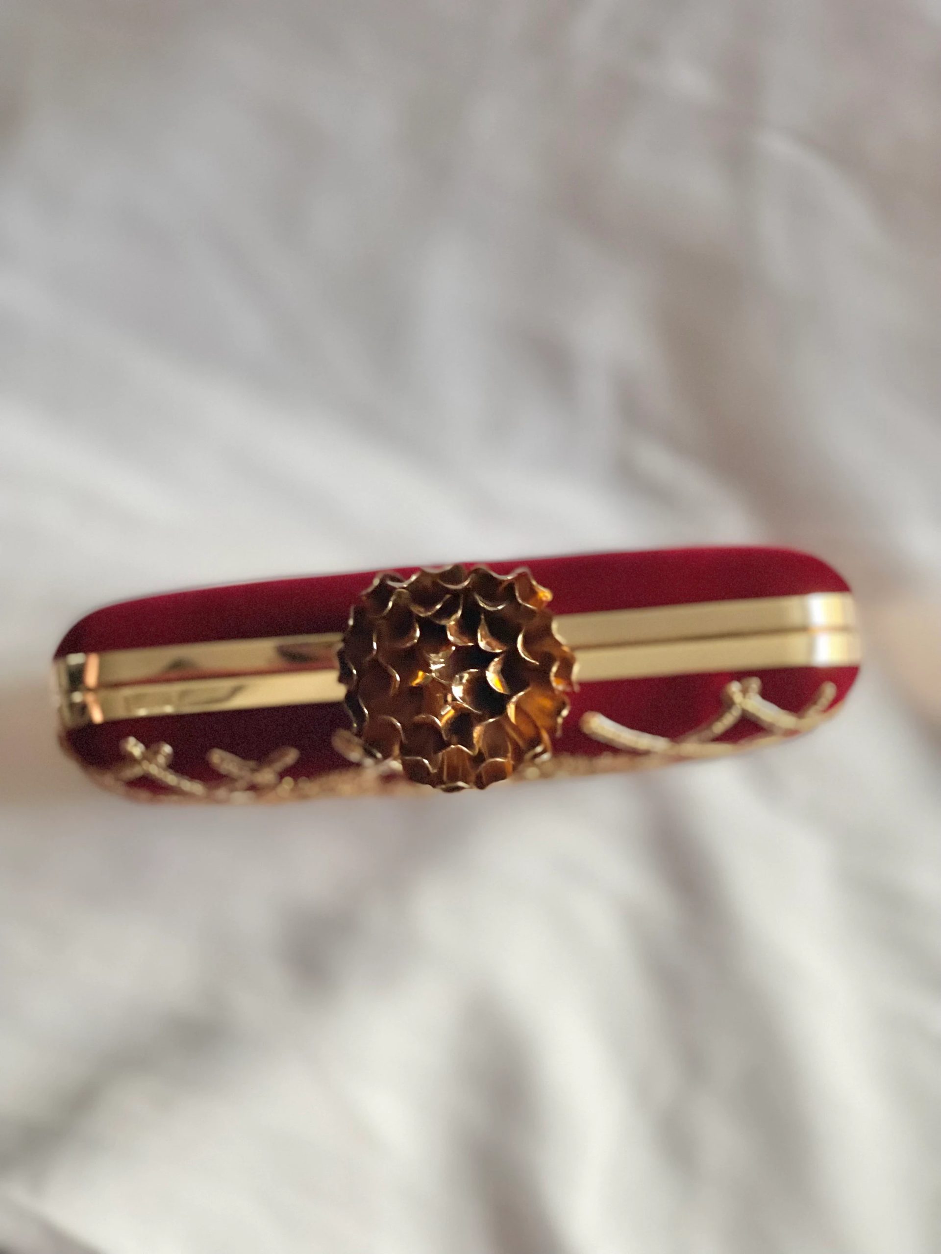 Embroidered Ruby Check Floral Handbag - Image 6