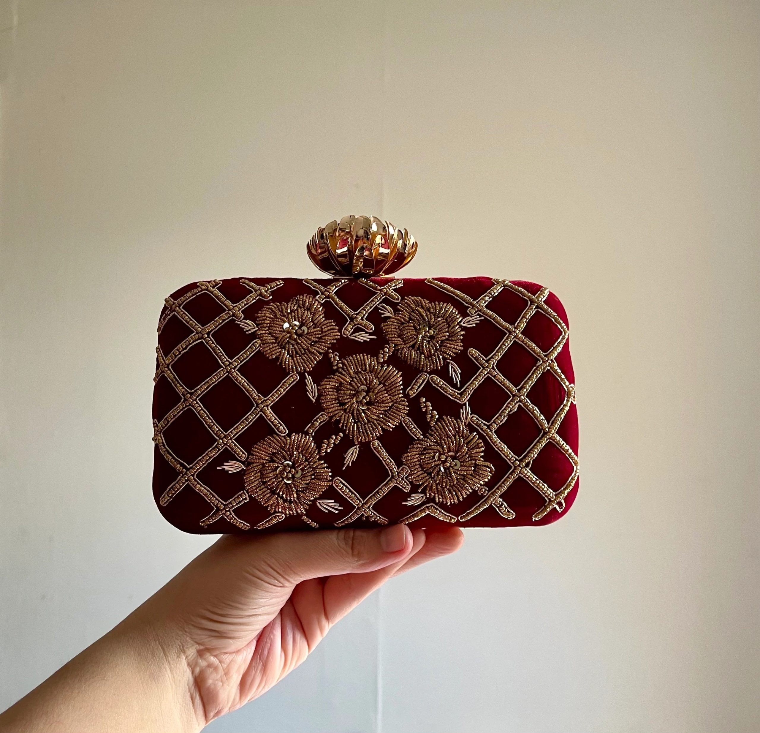 Embroidered Ruby Check Floral Handbag - Image 5