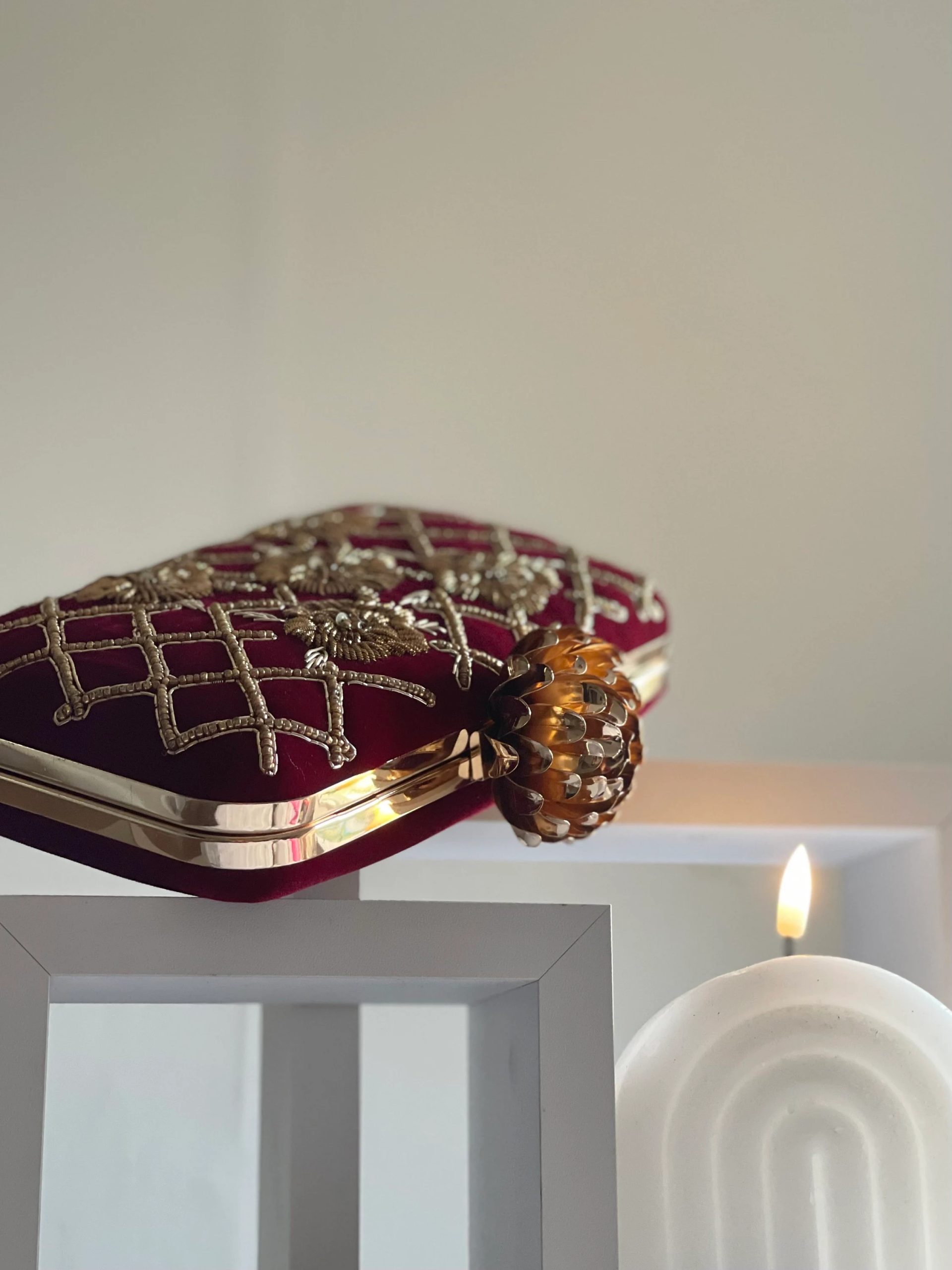 Embroidered Ruby Check Floral Handbag - Image 2