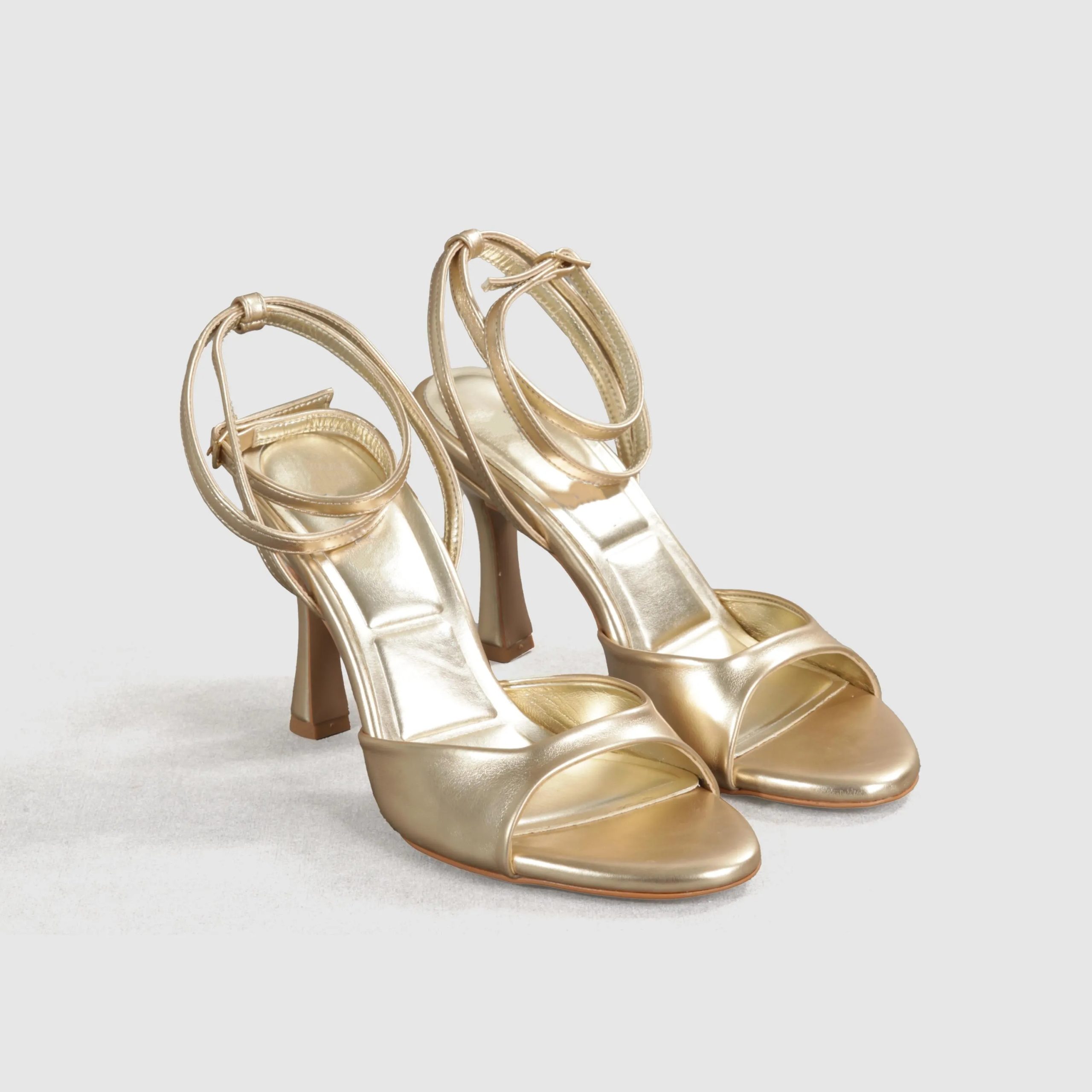 Gilded wrap-around strappy high-heeled sandals - Image 4