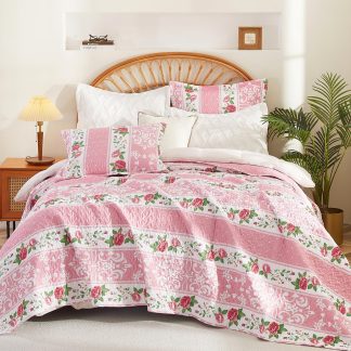 Rose striped country style three-piece comforter set