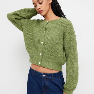 Moss Green Textured Knit Cardigan