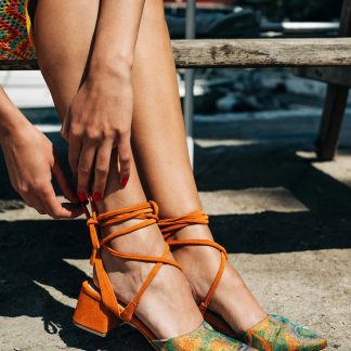 Saffron suede lace-up chunky heels