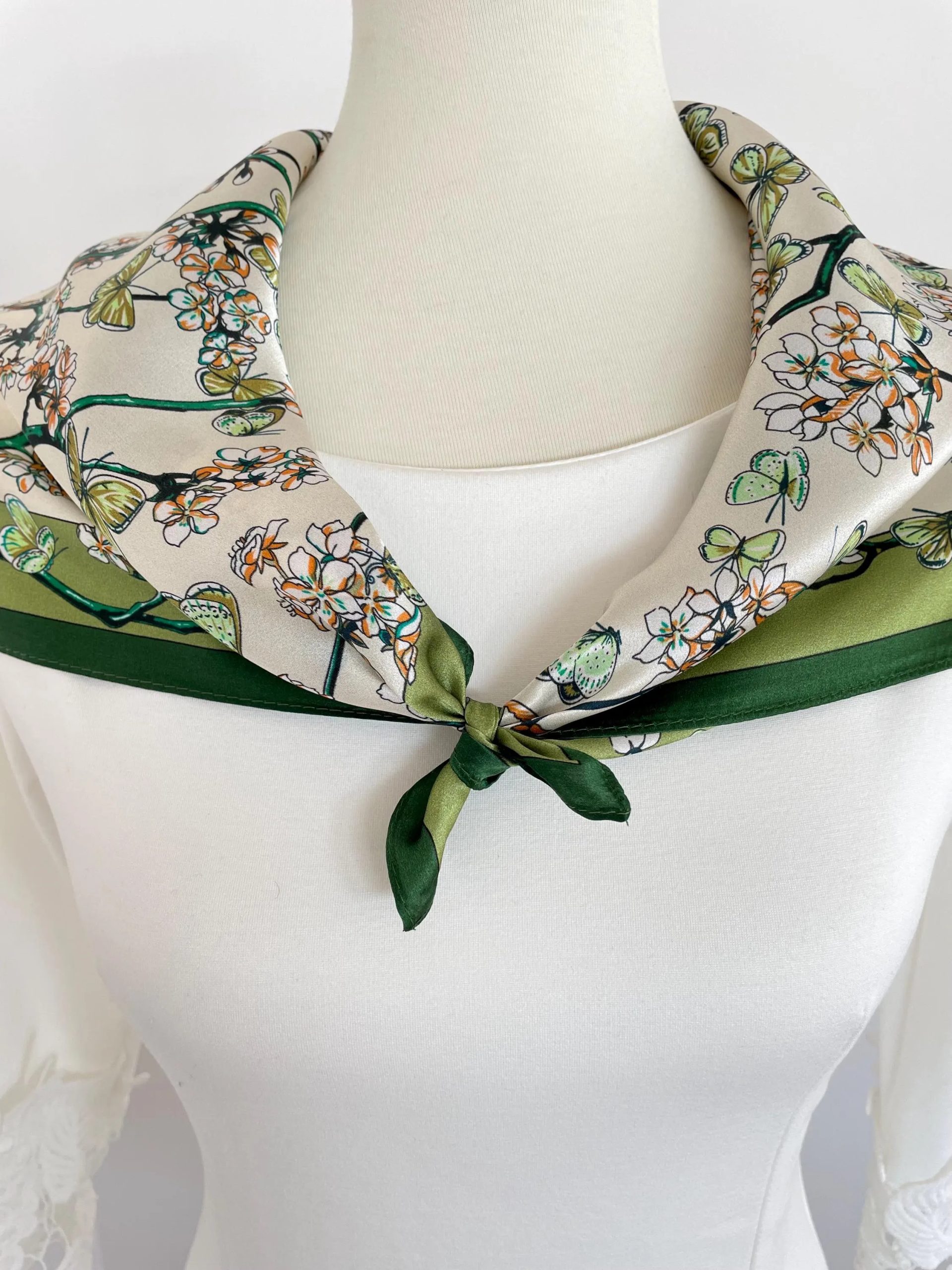 Silk floral and butterfly square handkerchief - Image 9