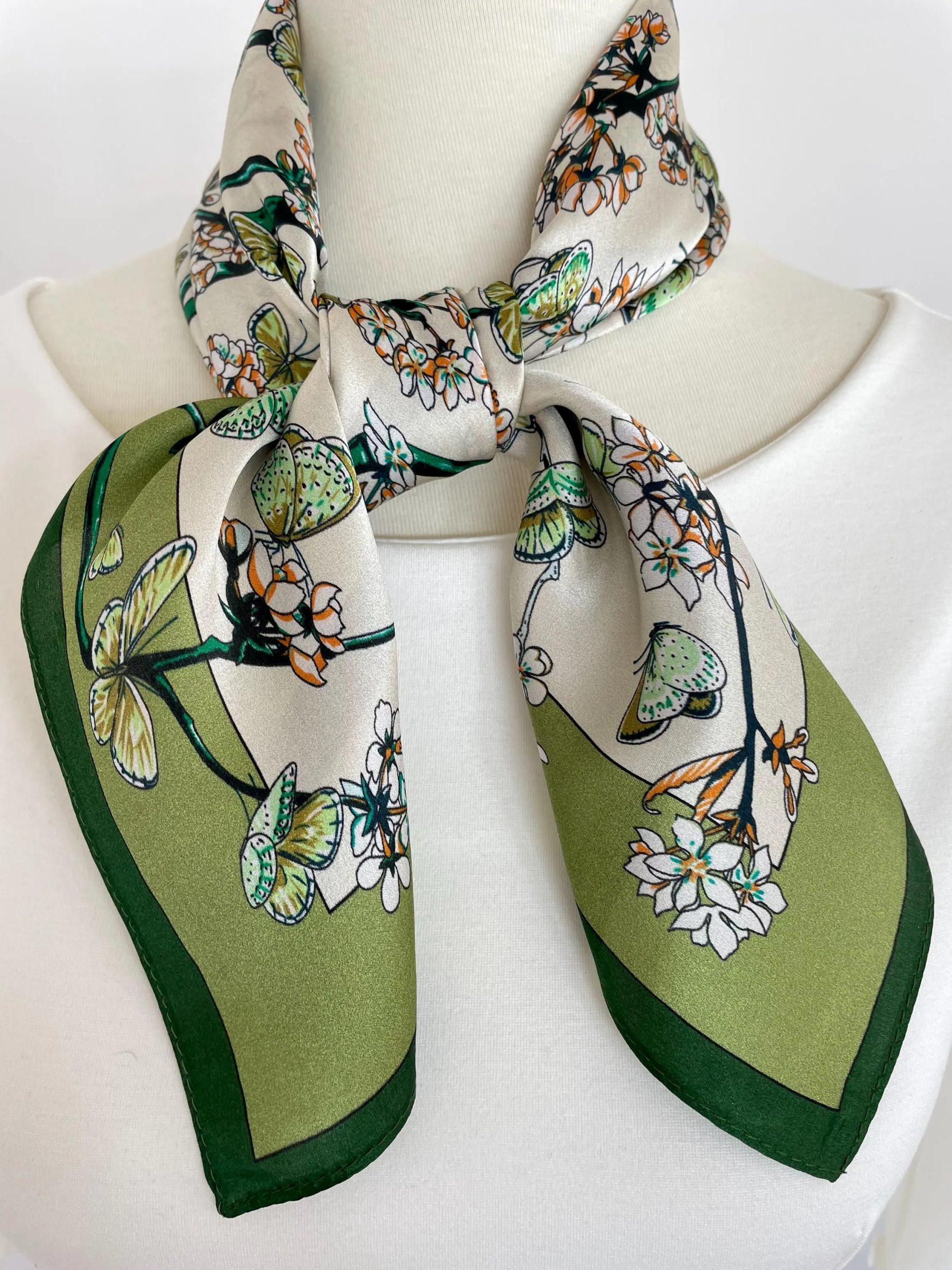 Silk floral and butterfly square handkerchief - Image 8