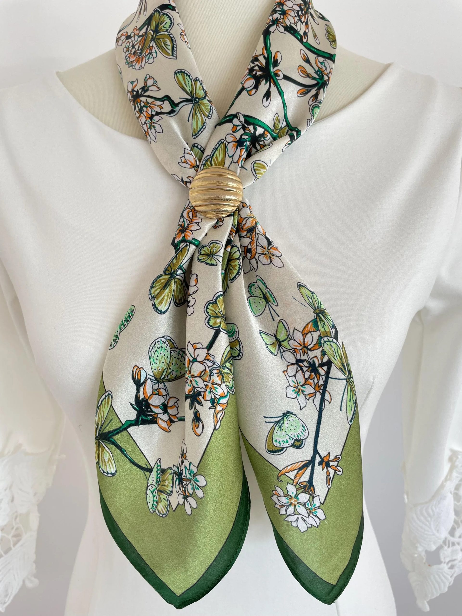 Silk floral and butterfly square handkerchief